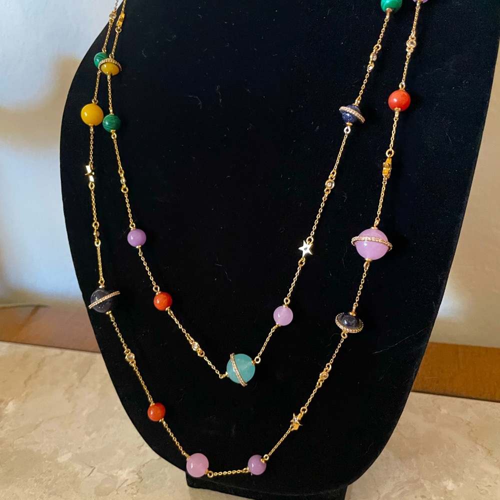 Gold chain double layered planetary necklace